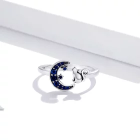 Pandora Style Silver Moon & Cat Open Ring - SCR677 Pandora Style Silver Moon & Cat Open Ring - SCR677