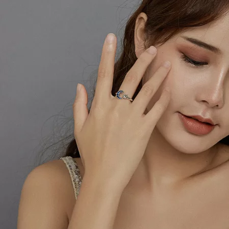 Pandora Style Silver Moon & Cat Open Ring - SCR677