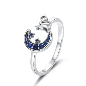 Pandora Style Silver Moon & Cat Open Ring - SCR677 Pandora Style Silver Moon & Cat Open Ring - SCR677
