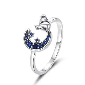 (image for) Pandora Style Silver Moon & Cat Open Ring - SCR677