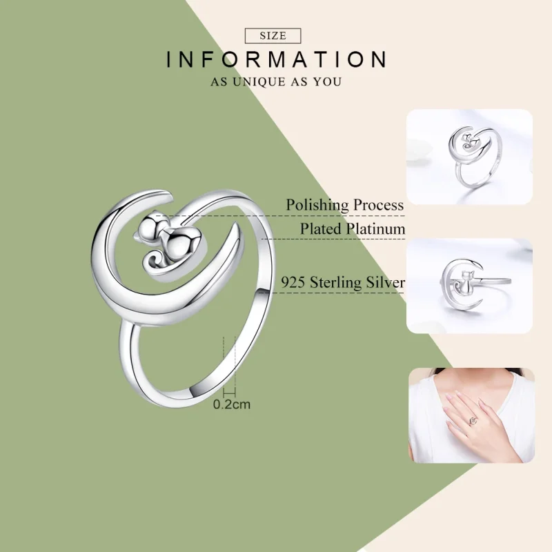 (image for) Pandora Style Silver Moon & Cat Ring - SCR451 - View 3