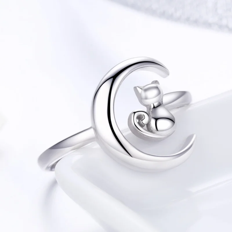 (image for) Pandora Style Silver Moon & Cat Ring - SCR451 - View 6