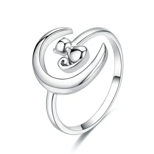 (image for) Pandora Style Silver Moon & Cat Ring - SCR451