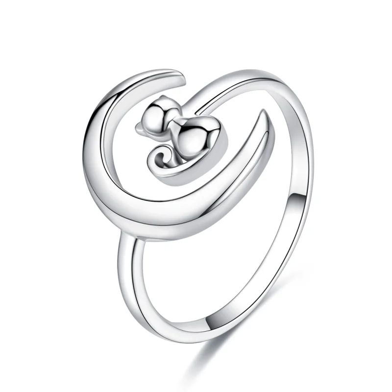 (image for) Pandora Style Silver Moon & Cat Ring - SCR451 - Product Image
