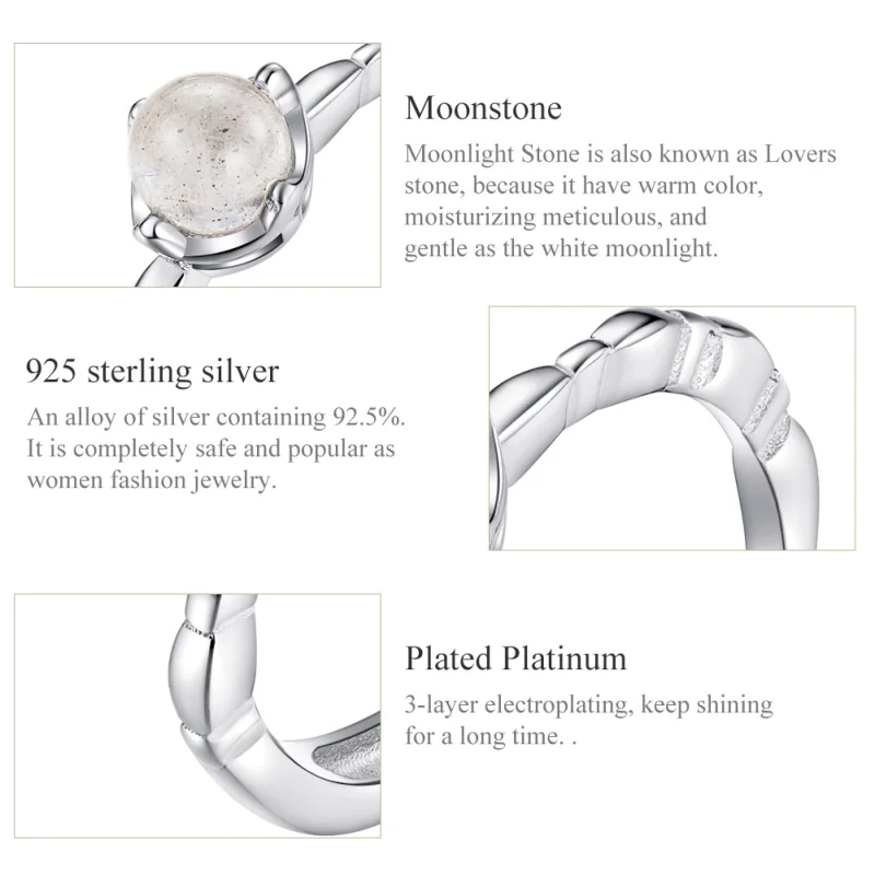 (image for) Pandora Style Silver Moonstone Open Ring - SCR536 - View 3