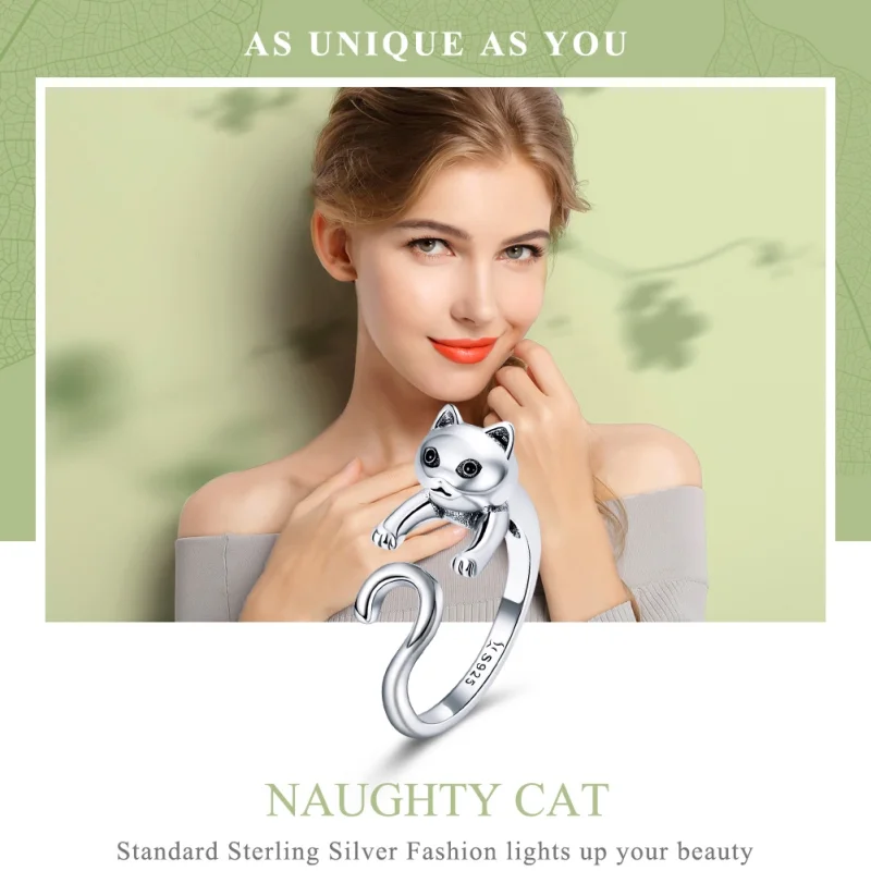 (image for) Pandora Style Silver Naughty Cat Open Ring - SCR409 - View 2