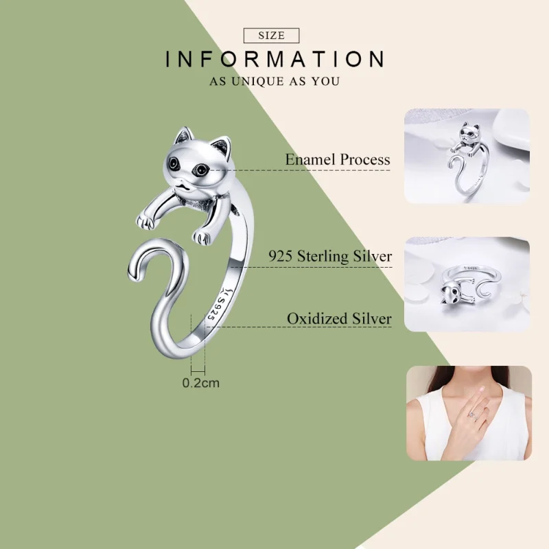 (image for) Pandora Style Silver Naughty Cat Open Ring - SCR409 - View 3