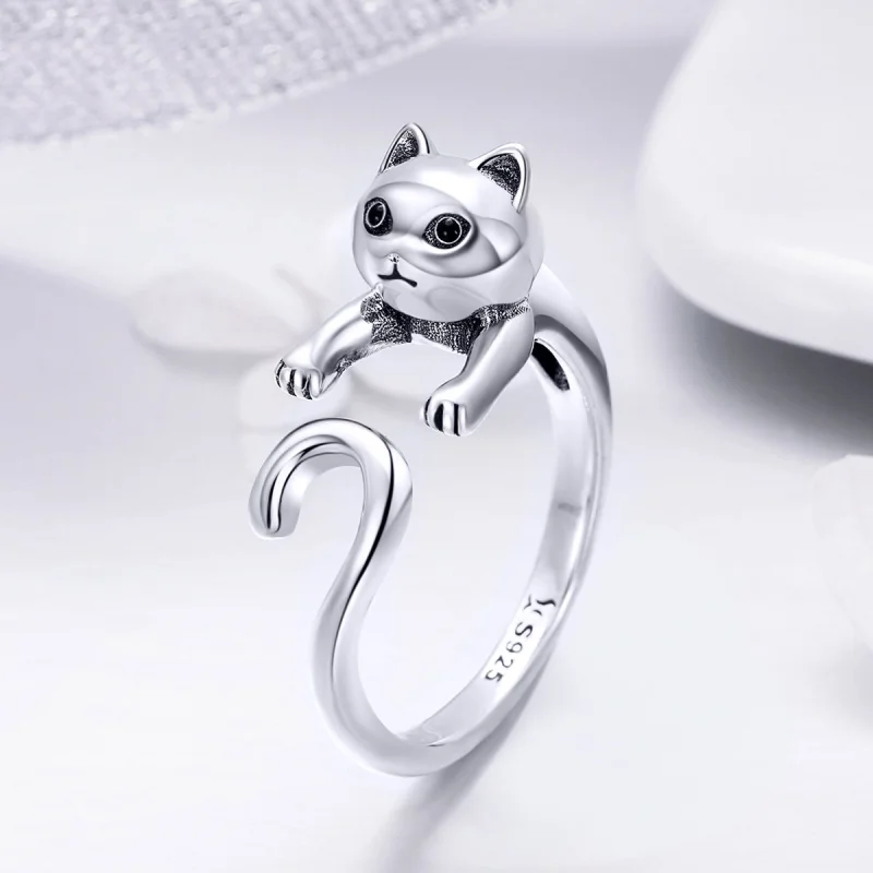 (image for) Pandora Style Silver Naughty Cat Open Ring - SCR409 - View 4