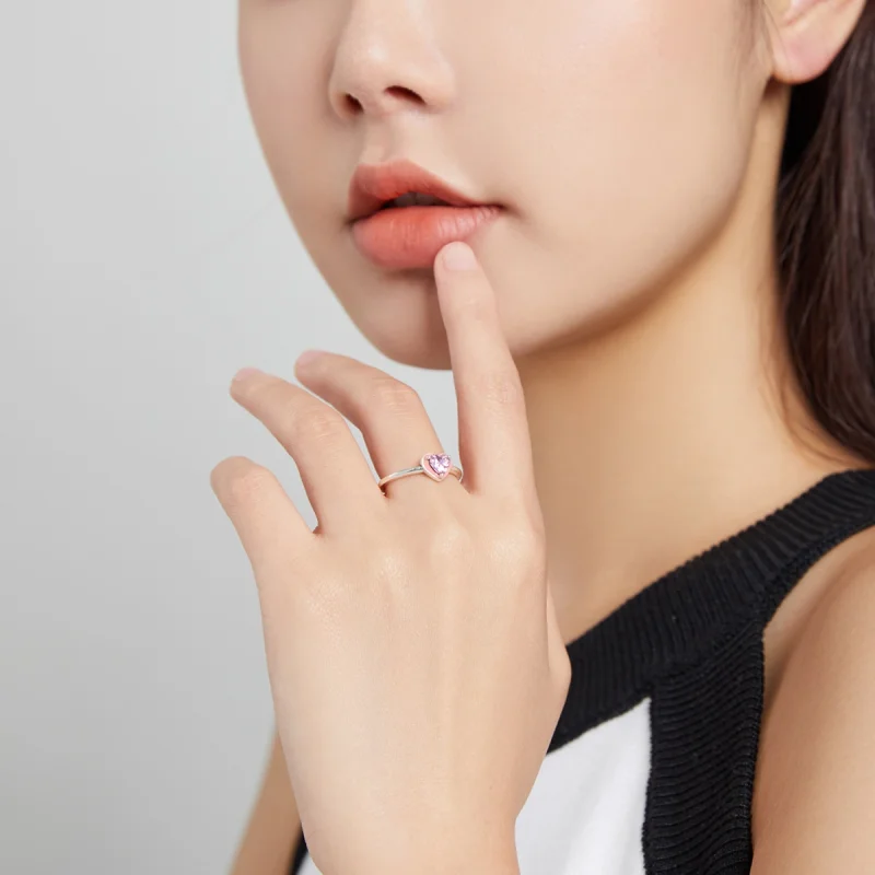 (image for) Pandora Style Silver Open Heart Clear Love Open Ring - SCR717 - View 6