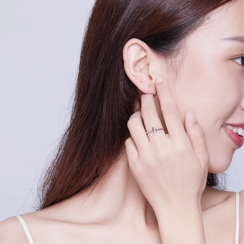 (image for) Pandora Style Silver Parallel Lines Open Ring - SCR555 - View 7