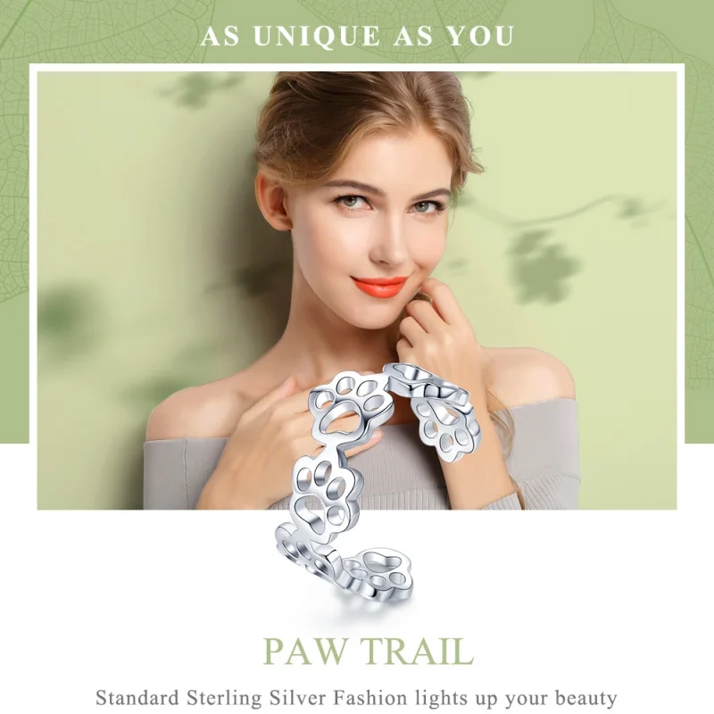 (image for) Pandora Style Silver Paw Trail Open Ring - SCR424 - View 2