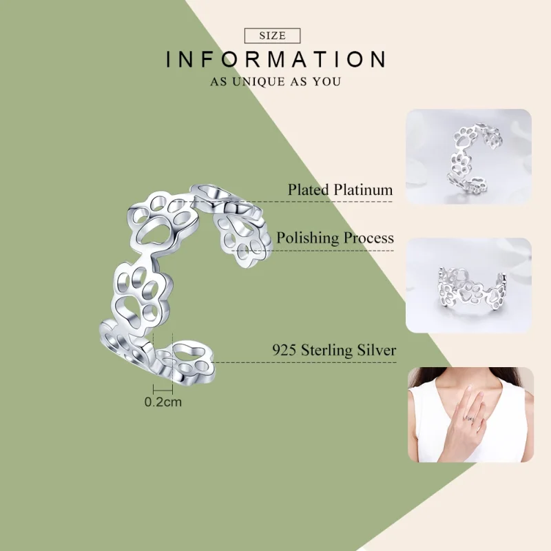 (image for) Pandora Style Silver Paw Trail Open Ring - SCR424 - View 3