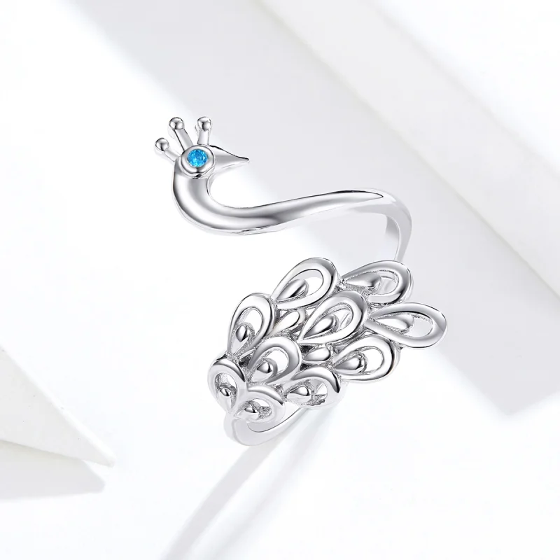 (image for) Pandora Style Silver Peacock Open Ring - SCR592 - View 2