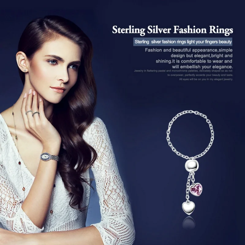 (image for) Pandora Style Silver Pink Heart Chain Ring - SCR015 - View 2