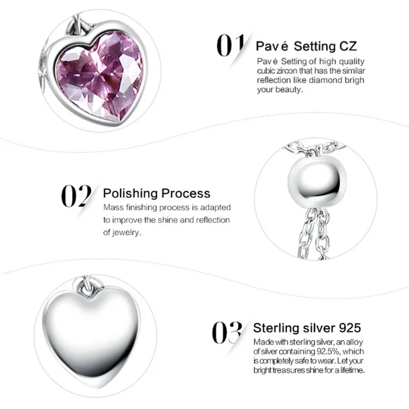 (image for) Pandora Style Silver Pink Heart Chain Ring - SCR015 - View 8