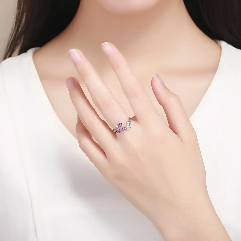 (image for) Pandora Style Silver Plum blossom Open Ring - BSR022 - View 5