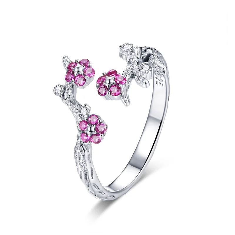 (image for) Pandora Style Silver Plum blossom Open Ring - BSR022 - Product Image