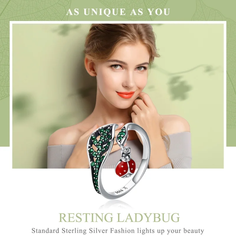 (image for) Pandora Style Silver Resting Ladybug Open Ring - SCR310 - View 3