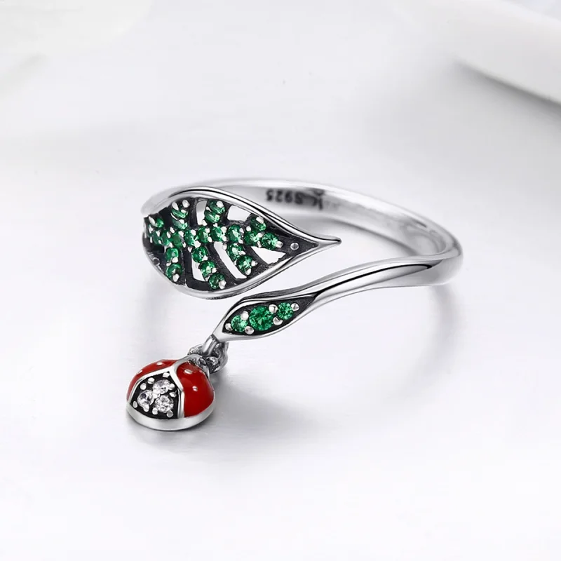 (image for) Pandora Style Silver Resting Ladybug Open Ring - SCR310 - View 6