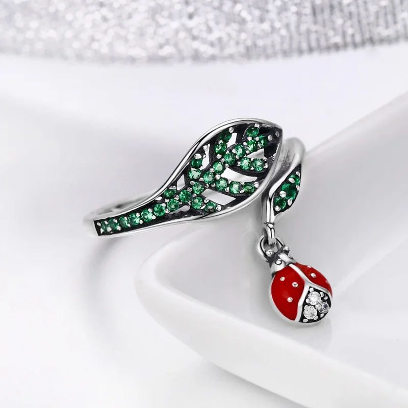 (image for) Pandora Style Silver Resting Ladybug Open Ring - SCR310 - View 7