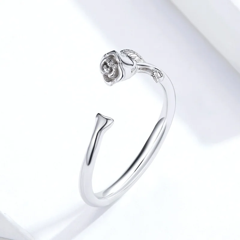 (image for) Pandora Style Silver Rose Flower Open Ring - BSR065 - View 4
