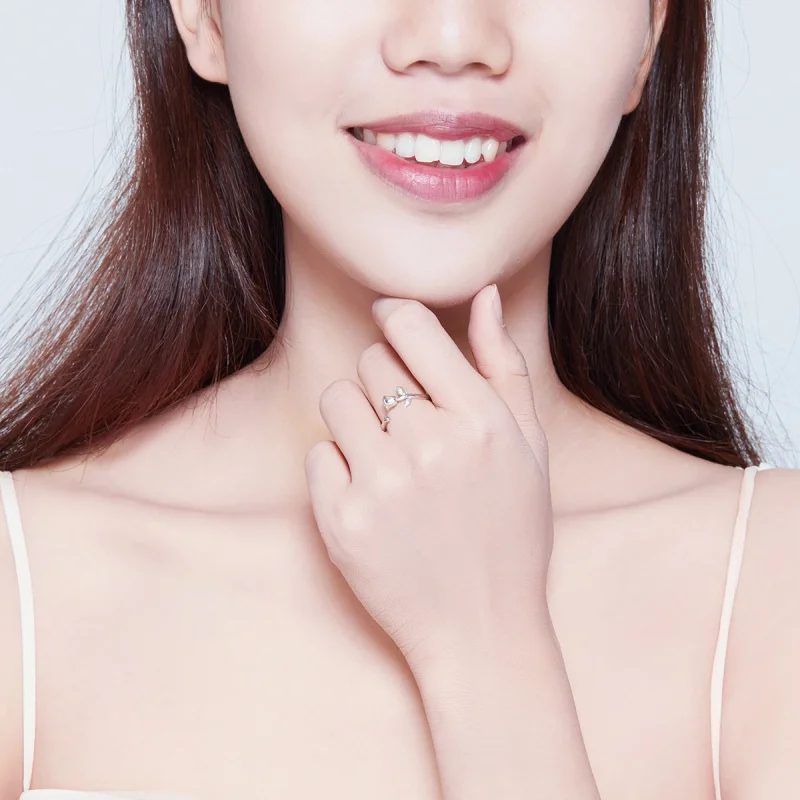 (image for) Pandora Style Silver Rose Flower Open Ring - BSR065 - View 6