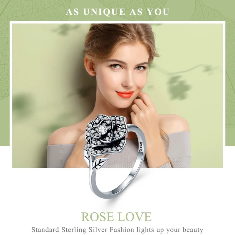 (image for) Pandora Style Silver Rose Love Ring - SCR382 - View 2