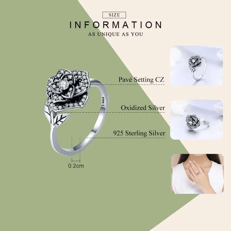 (image for) Pandora Style Silver Rose Love Ring - SCR382 - View 5