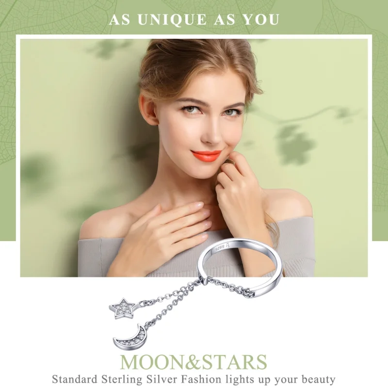 (image for) Pandora Style Silver Star & Moon Open Ring - SCR407 - View 2