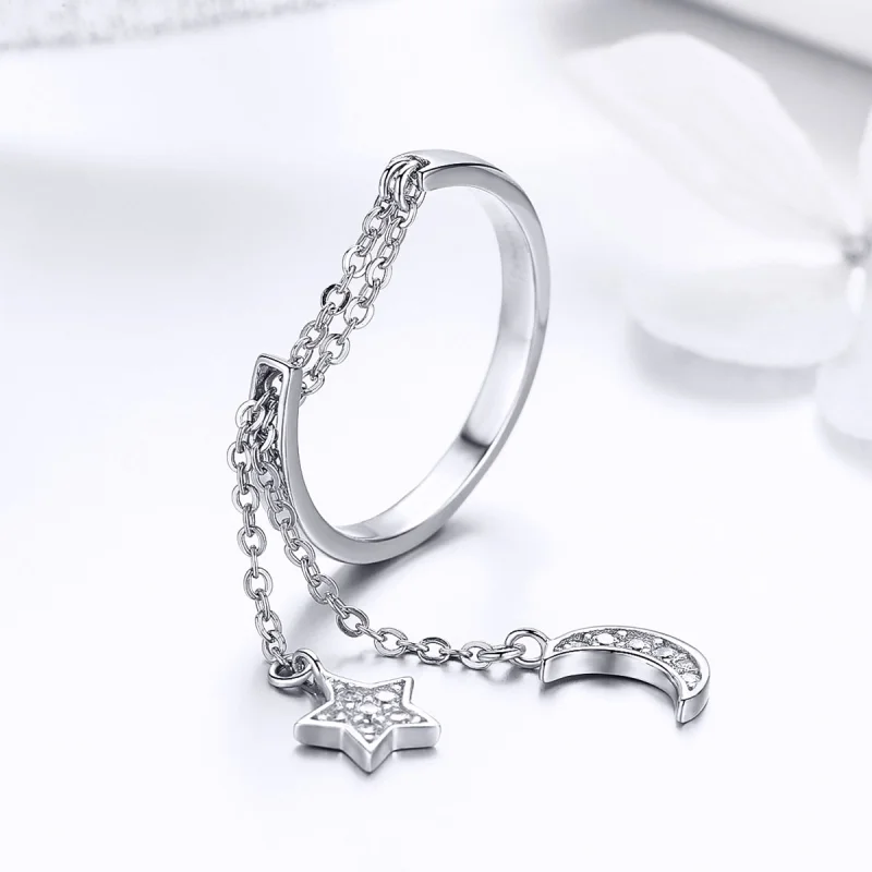 (image for) Pandora Style Silver Star & Moon Open Ring - SCR407 - View 5