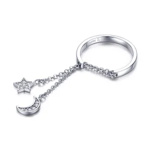 (image for) Pandora Style Silver Star & Moon Open Ring - SCR407