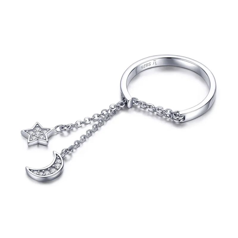 (image for) Pandora Style Silver Star & Moon Open Ring - SCR407 - Product Image