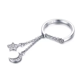 Pandora Style Silver Star & Moon Ring - SCR407 Pandora Style Silver Star & Moon Ring - SCR407