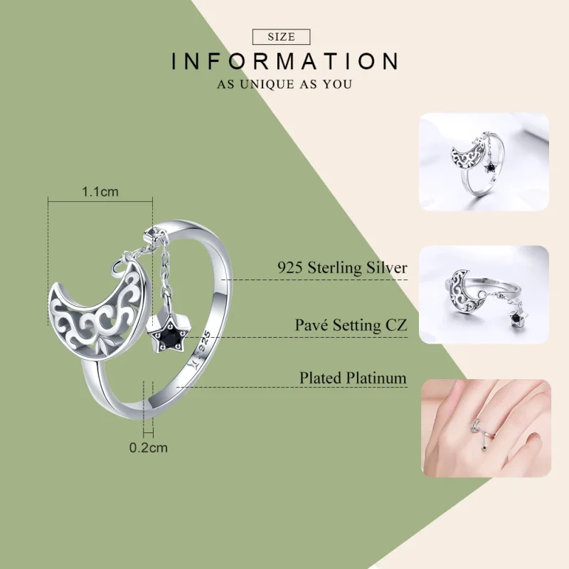(image for) Pandora Style Silver Starlight Moon Open Ring - SCR479 - View 3