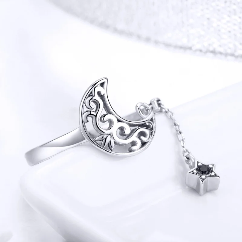 (image for) Pandora Style Silver Starlight Moon Open Ring - SCR479 - View 6