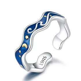 Pandora Style Silver Starry Sky From Van Gogh Open Ring - SCR608 Pandora Style Silver Starry Sky From Van Gogh Open Ring - SCR608