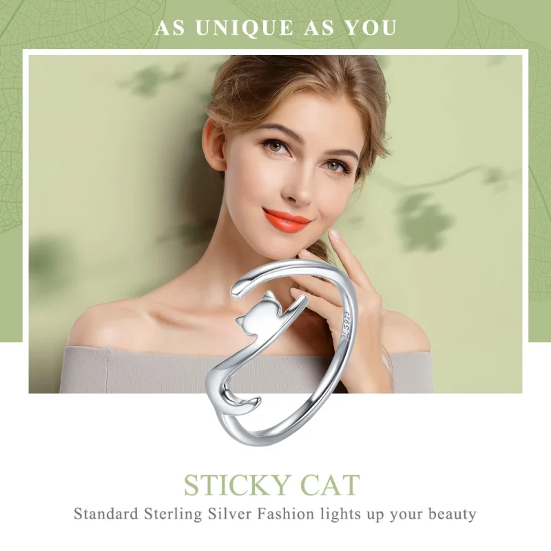 (image for) Pandora Style Silver Sticky Cat Ring - SCR220 - View 2