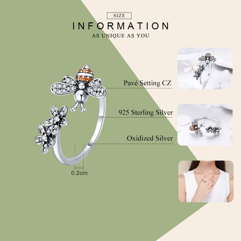 (image for) Pandora Style Silver Story of The Bee Ring - SCR422 - View 3