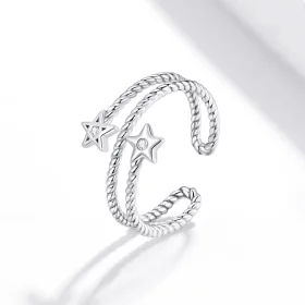 Pandora Style Silver Two-Stars Open Ring - SCR718 Pandora Style Silver Two-Stars Open Ring - SCR718
