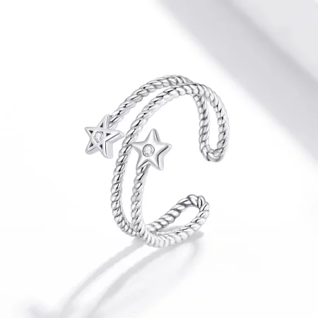 Pandora Style Silver Two-Stars Open Ring - SCR718
