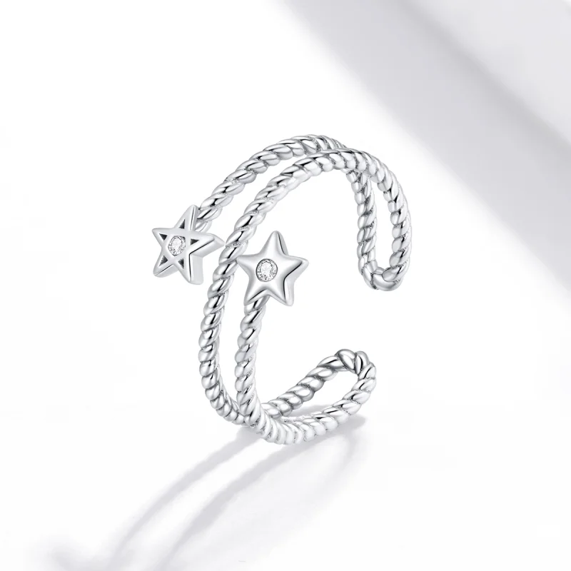 (image for) Pandora Style Silver Two-Stars Open Ring - SCR718 - View 2