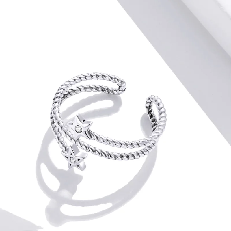 (image for) Pandora Style Silver Two-Stars Open Ring - SCR718 - View 4