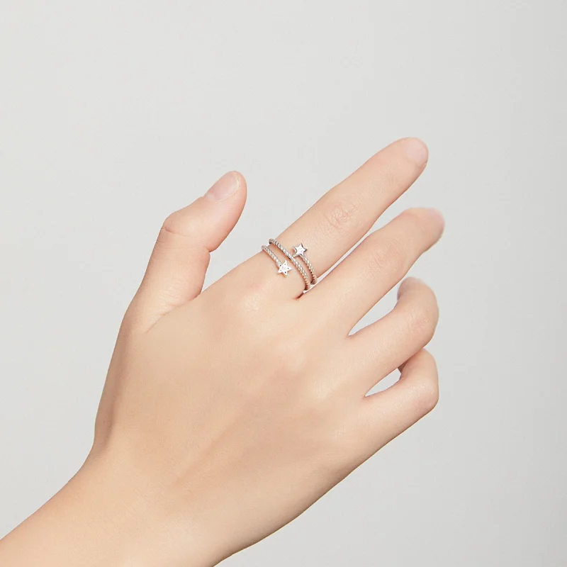 (image for) Pandora Style Silver Two-Stars Open Ring - SCR718 - View 7