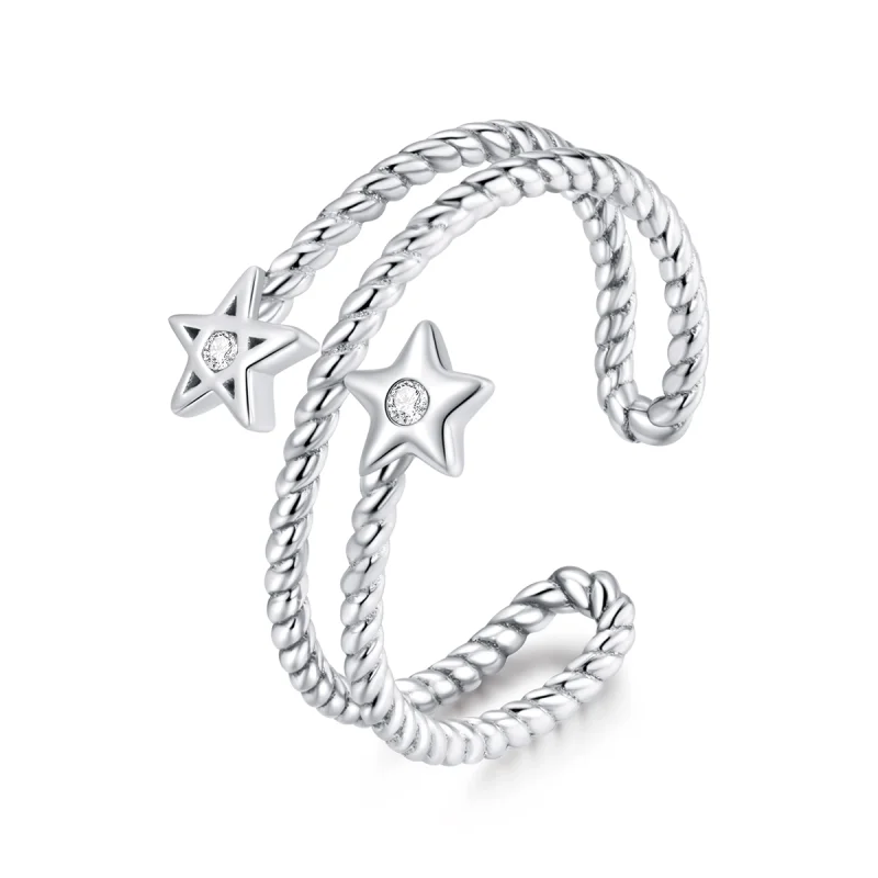 (image for) Pandora Style Silver Two-Stars Open Ring - SCR718 - Product Image