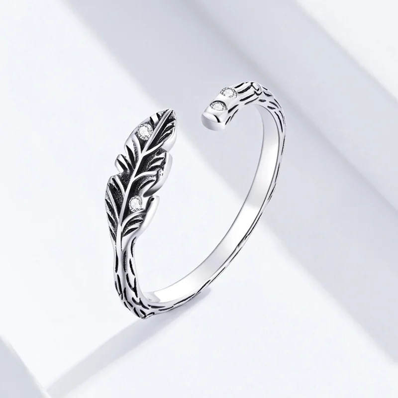 (image for) Pandora Style Silver Vintage Leaves Open Ring - SCR639 - View 2