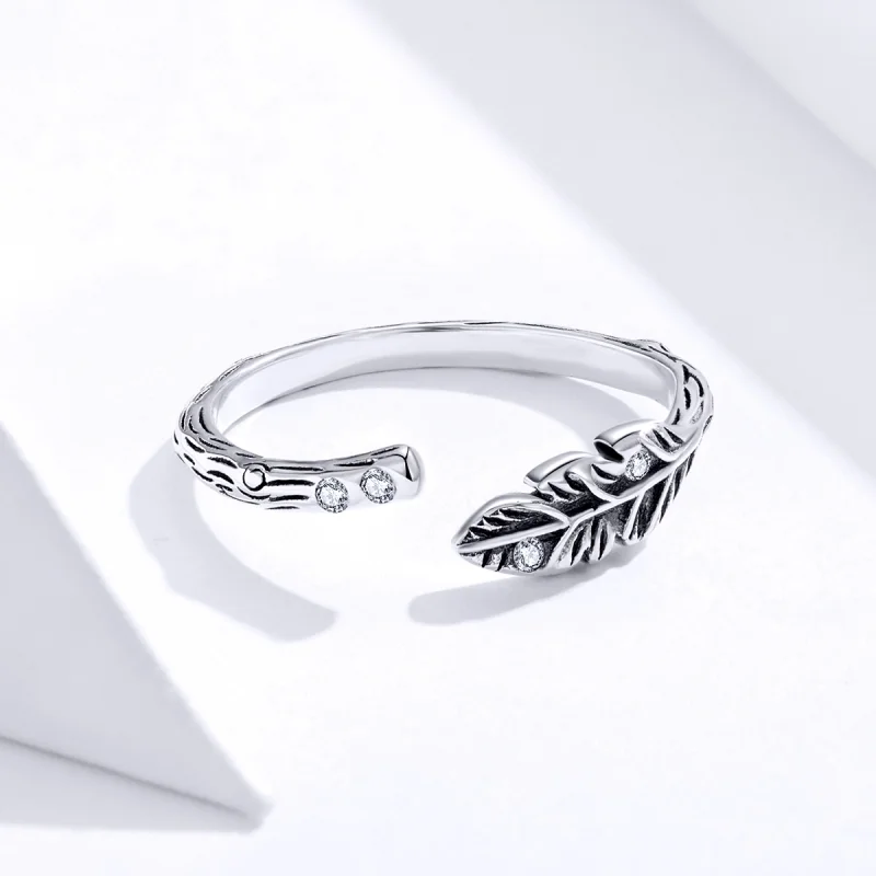 (image for) Pandora Style Silver Vintage Leaves Open Ring - SCR639 - View 3