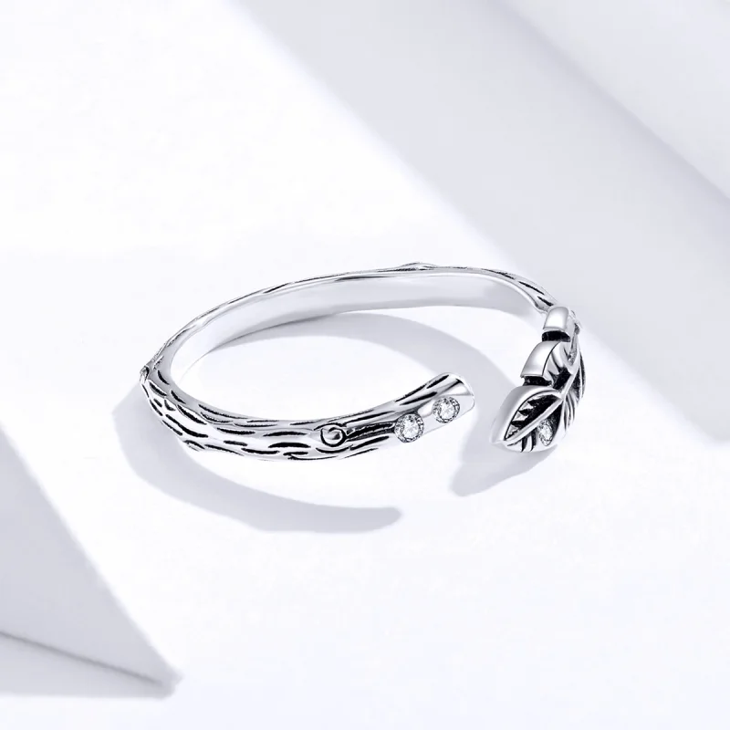 (image for) Pandora Style Silver Vintage Leaves Open Ring - SCR639 - View 4