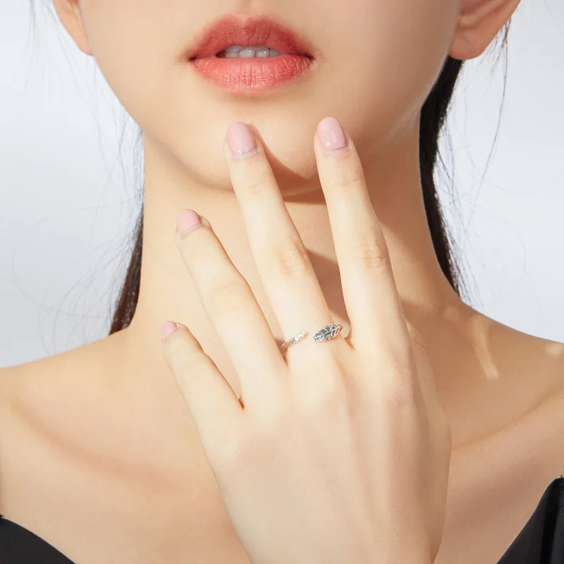 (image for) Pandora Style Silver Vintage Leaves Open Ring - SCR639 - View 5