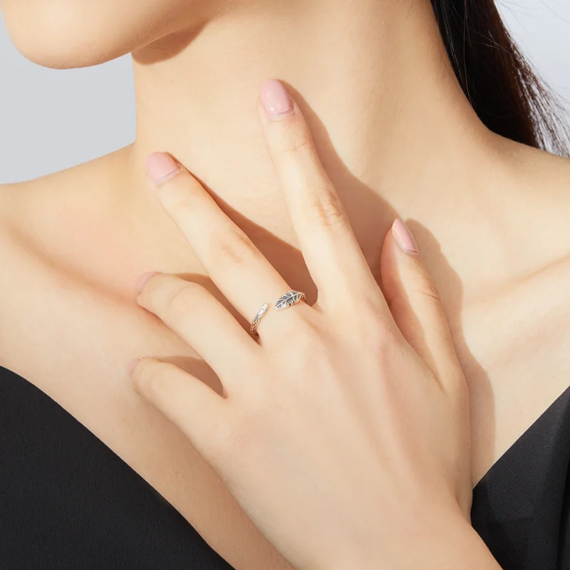 (image for) Pandora Style Silver Vintage Leaves Open Ring - SCR639 - View 6