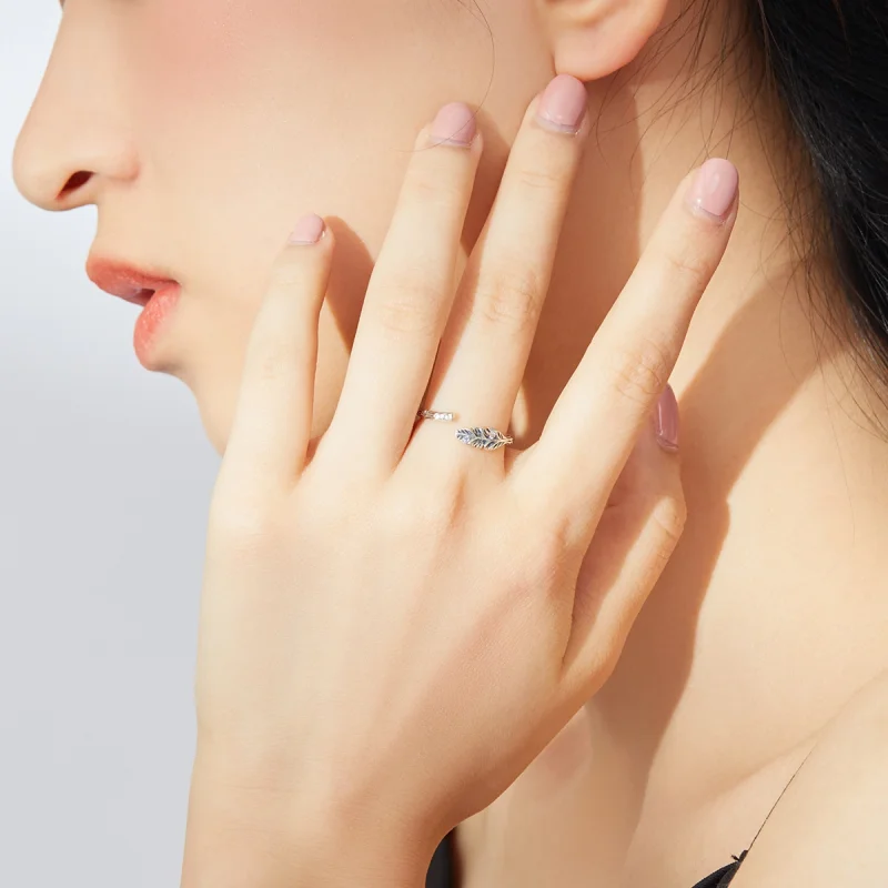 (image for) Pandora Style Silver Vintage Leaves Open Ring - SCR639 - View 7